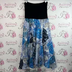 Lapis skirt or strapless dress paisley floral flowers Black and Blue Maxi Skirt